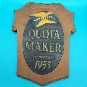 Vintage 1955 Goodyear Sales Quota Award Advertising Sign Plaque trophy antique